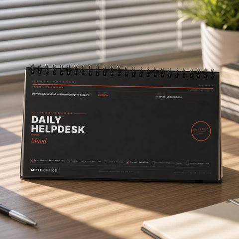 MUTE OFFICE — Hero — Daily Helpdesk Mood – Flip-Sign Tischaufsteller mit 12 IT-Sprüchen