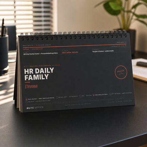 MUTE OFFICE — Hero — HR Daily Family Drama · Flip-Sign Tischkalender