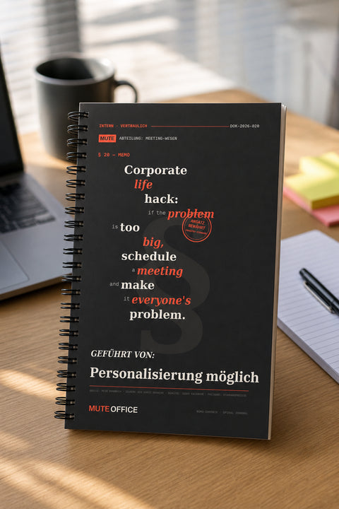 MUTE OFFICE — Hero — Corporate life hack: if the problem is too big, schedule a meeting · Personalisiertes Geschenk