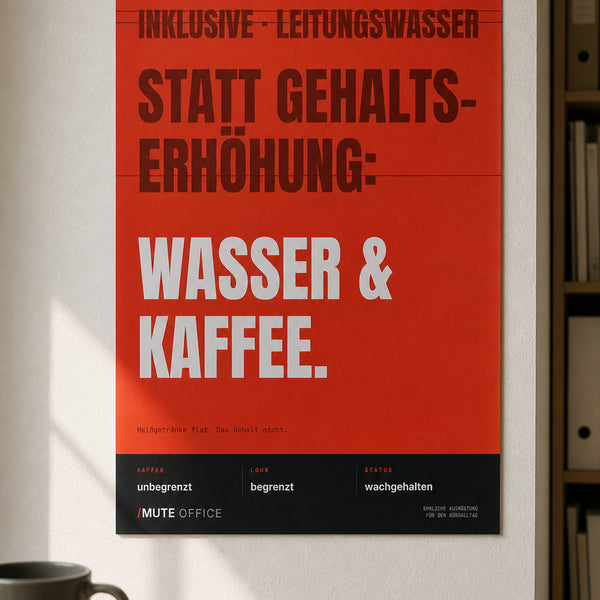 Wasser & Kaffee statt Gehaltserhöhung – Büro-Poster ohne Rahmen | MUTE OFFICE