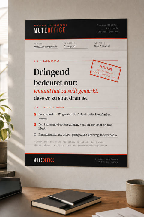 MUTE OFFICE — Homeoffice-Szene — Poster – „Dringend bedeutet nur..."