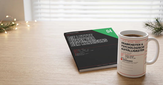 MUTE OFFICE – Malbuch „Die letzte Runde“ und Coffeinismus-Tasse als Weihnachtsgeschenk fürs Büro mit dezenter Lichterkette