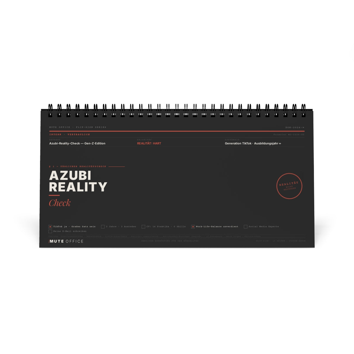MUTE OFFICE Flip-Sign — Azubi Reality Check — Cover Frontansicht