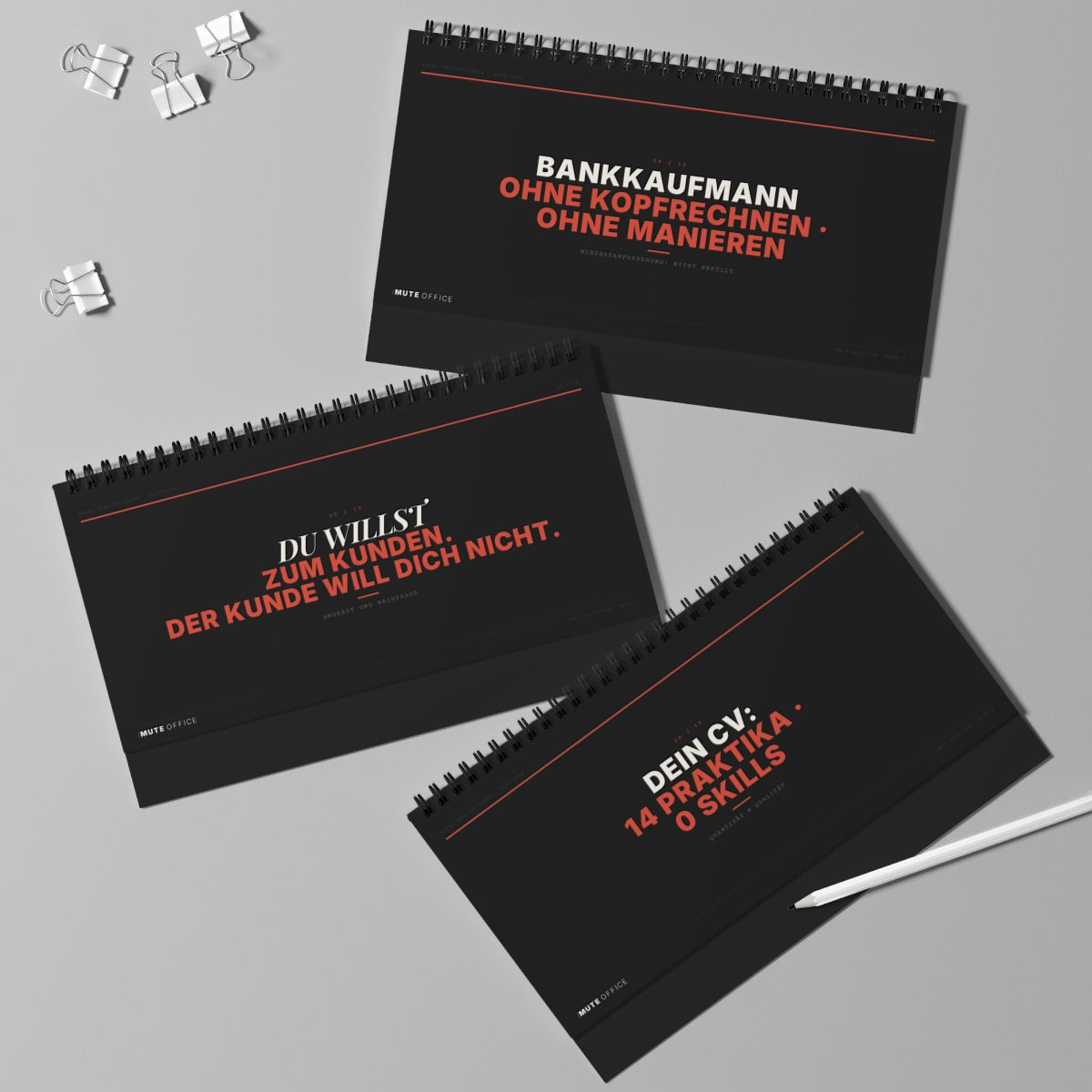 MUTE OFFICE Flip-Sign — Azubi Reality Check — Drei Aufsteller — Statements B
