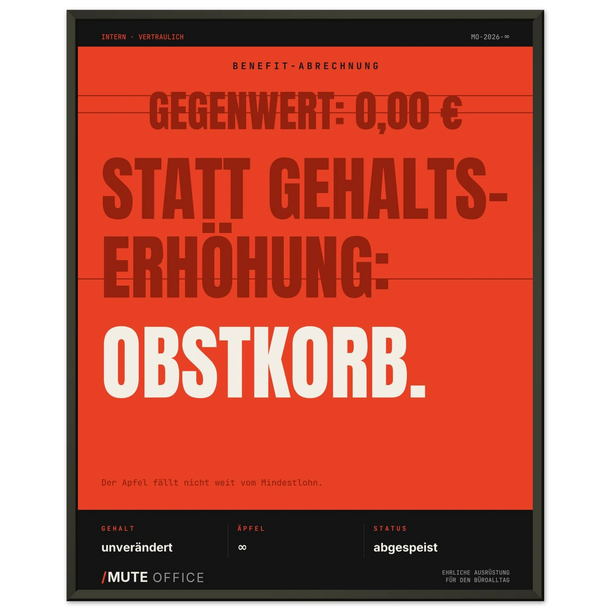 MUTE OFFICE Poster mit Rahmen – Obstkorb statt Gehaltserhöhung – Ansicht 2