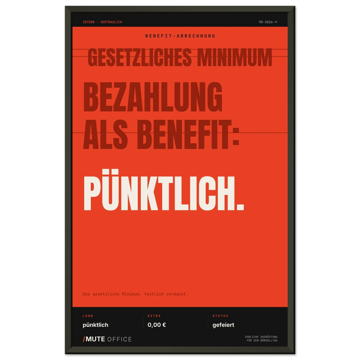 MUTE OFFICE Poster mit Rahmen – Pünktliche Bezahlung als Benefit – Ansicht 1