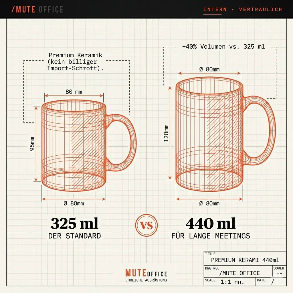 MUTE OFFICE Tasse — Jesus-im-CC — Größenvergleich 325 ml und 440 ml