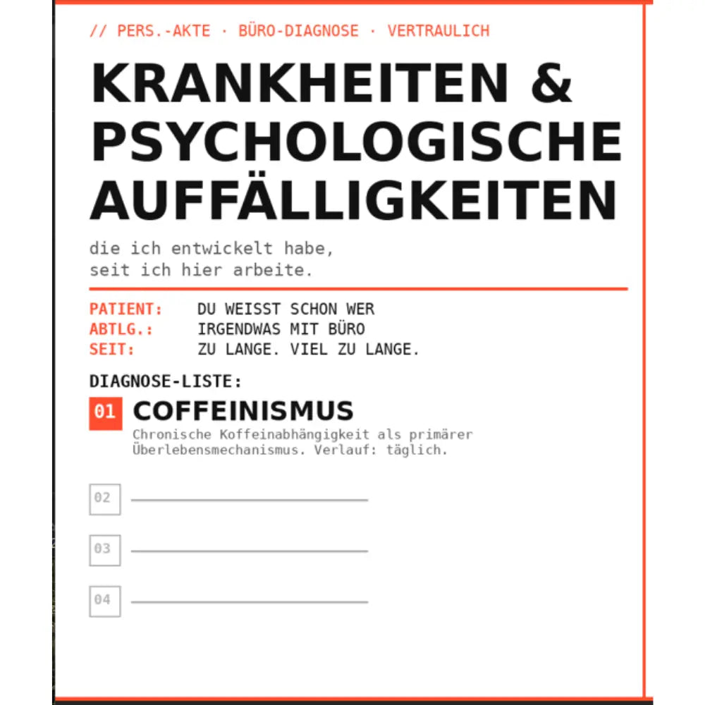MUTE OFFICE Tasse — Coffeinismus Büro-Diagnose — Design Detail linke Seite