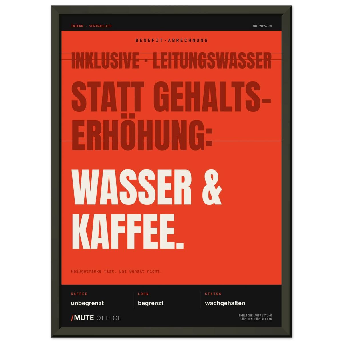 MUTE OFFICE Poster mit Rahmen – Wasser & Kaffee statt Gehaltserhöhung – Ansicht 2