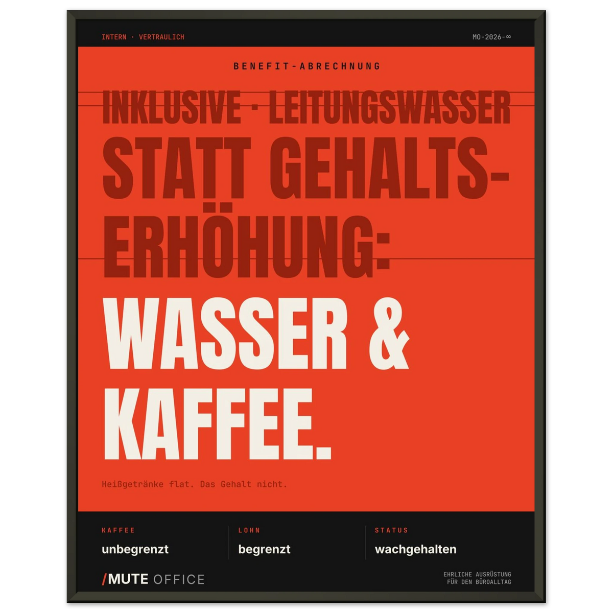 MUTE OFFICE Poster mit Rahmen – Wasser & Kaffee statt Gehaltserhöhung – Ansicht 3