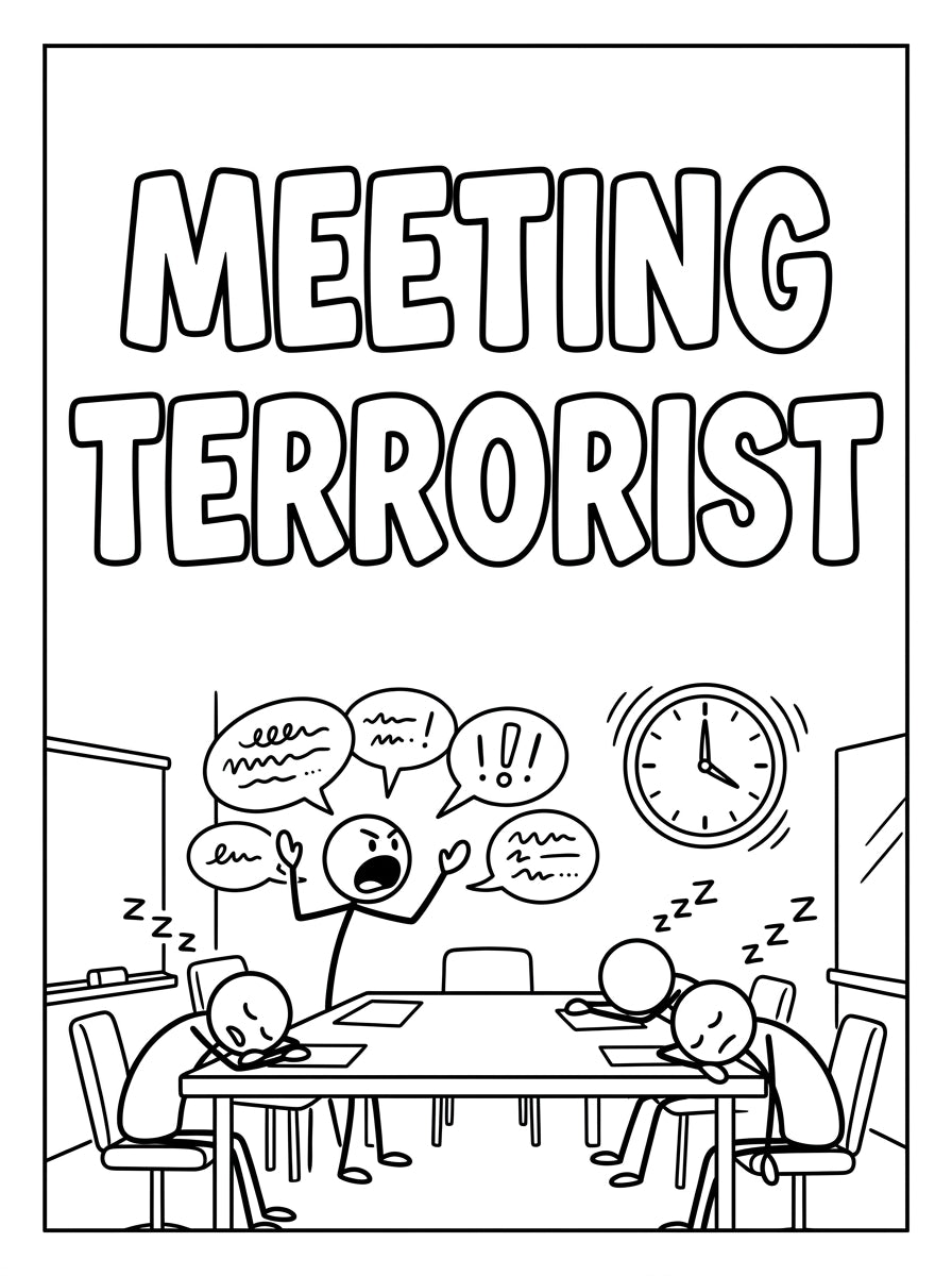 MUTE OFFICE Malbuch — Band 1 — Seite Meeting-Terrorist