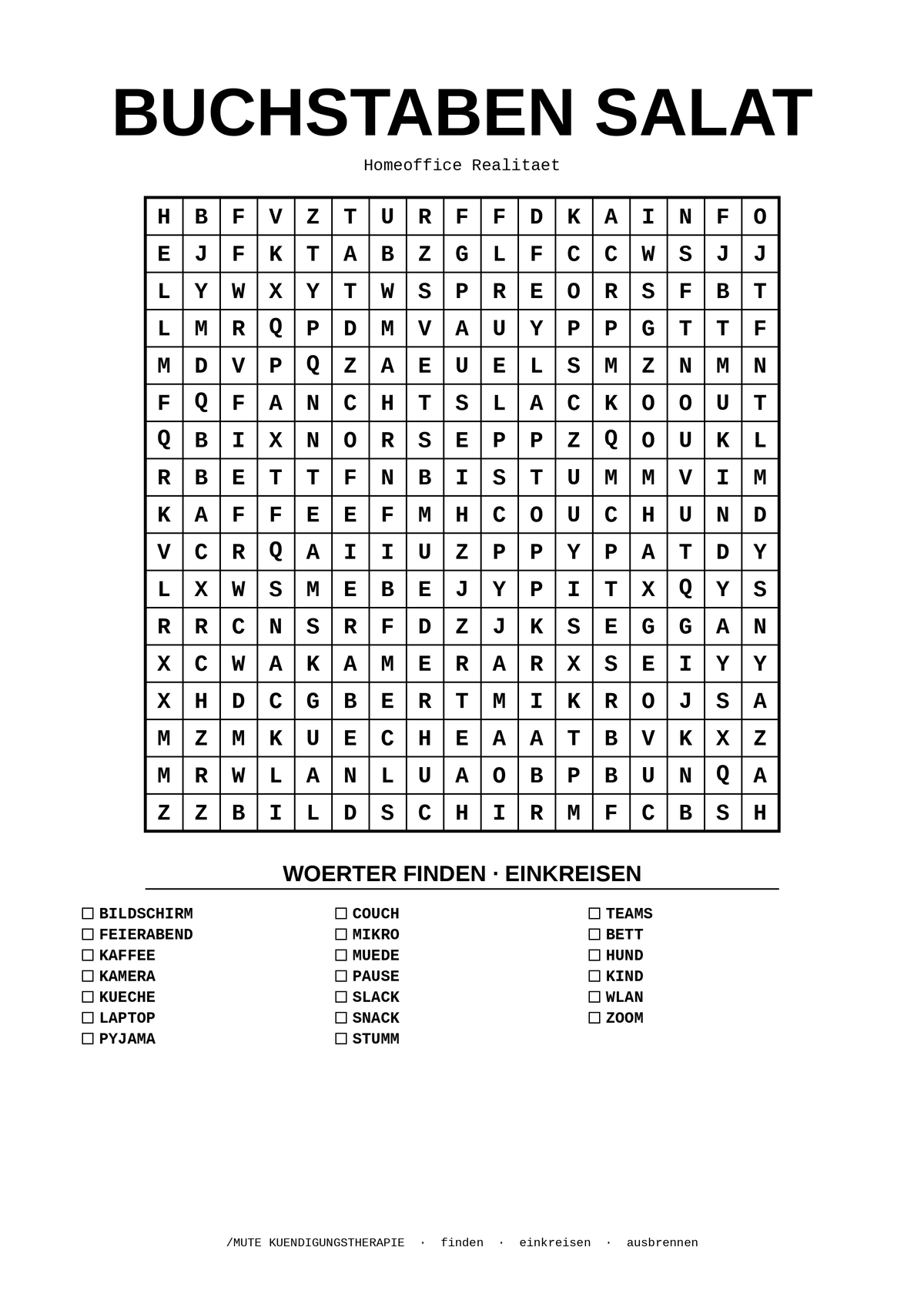 MUTE OFFICE Malbuch — Band 2 — Seite Buchstaben-Salat