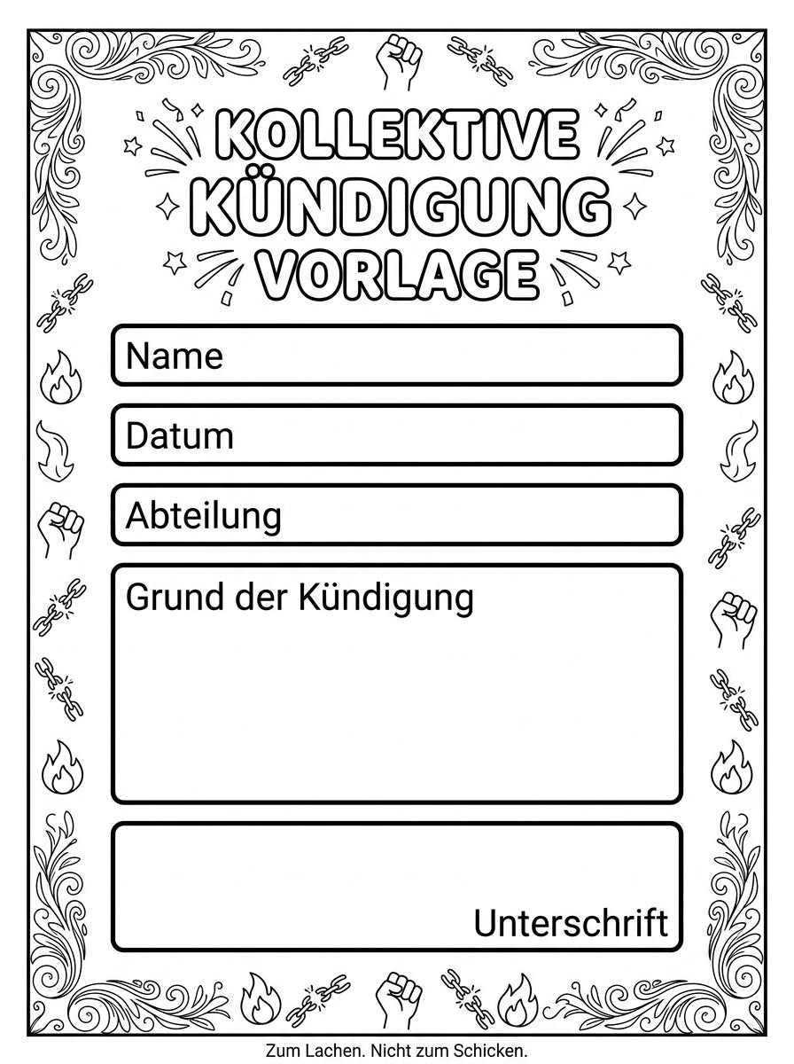 MUTE OFFICE Malbuch — Band 4 — Seite Kollektive Kuendigungs-Vorlage