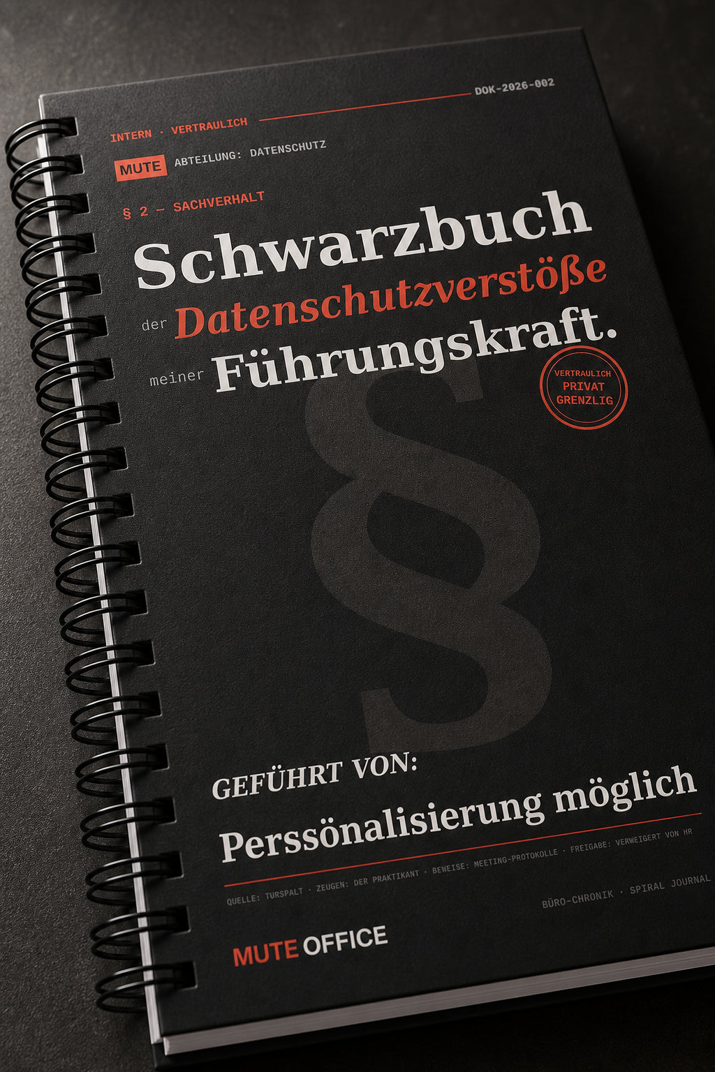 MUTE OFFICE — Detail — Schwarzbuch der Datenschutzverstöße meiner Führungskraft · Personalisiertes Geschenk