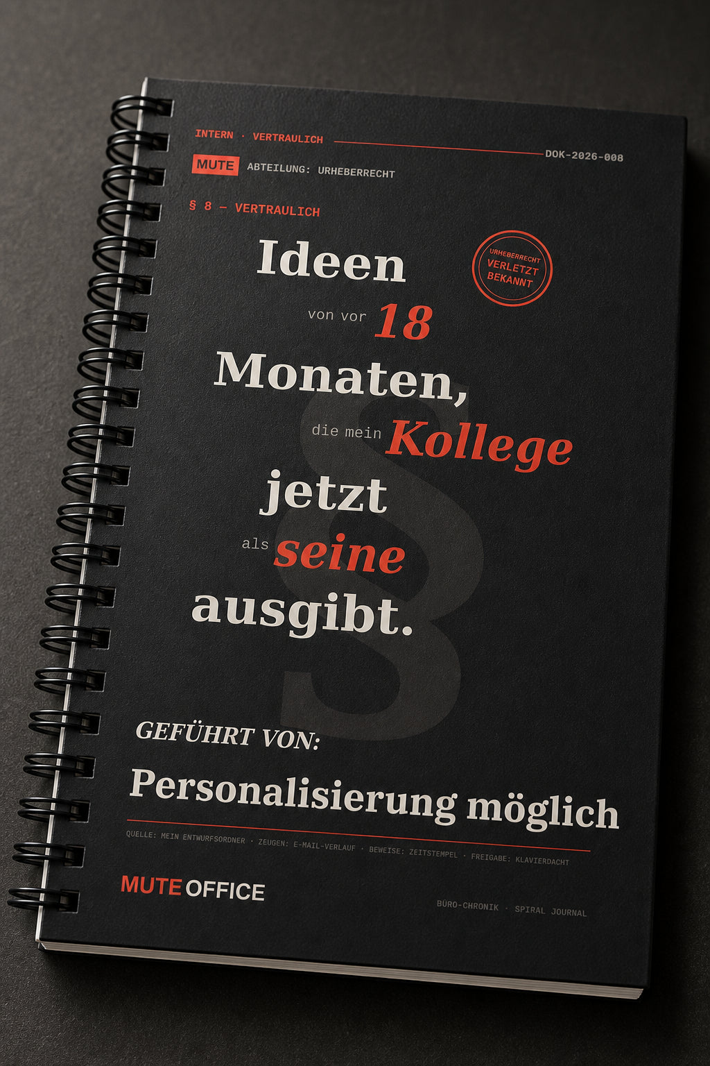 MUTE OFFICE — Detail — Ideen von vor 18 Monaten, die mein Kollege jetzt als seine ausgibt · Personalisiertes Geschenk