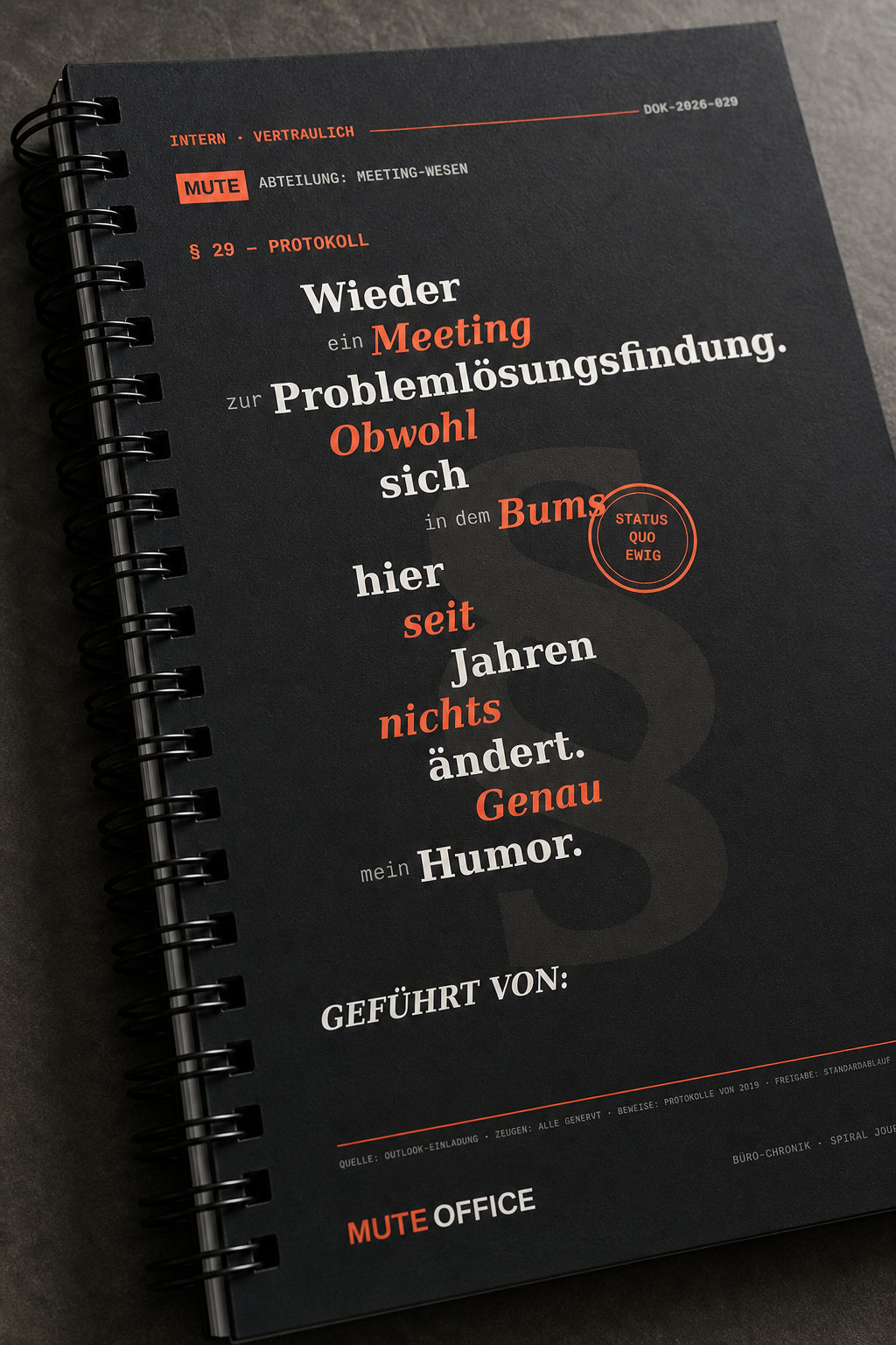 MUTE OFFICE — Detail — Wieder ein Meeting zur Problemlösungsfindung · Personalisiertes Geschenk