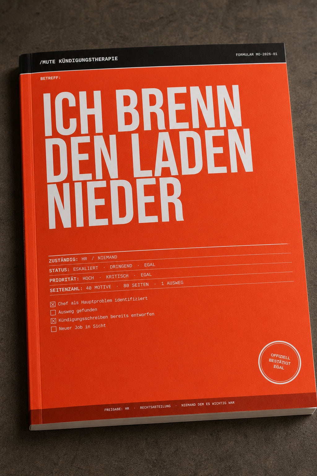 MUTE OFFICE — Detail — Malbuch Band 1 – „Ich brenn den Laden nieder“ – Großraumbüro-Edition