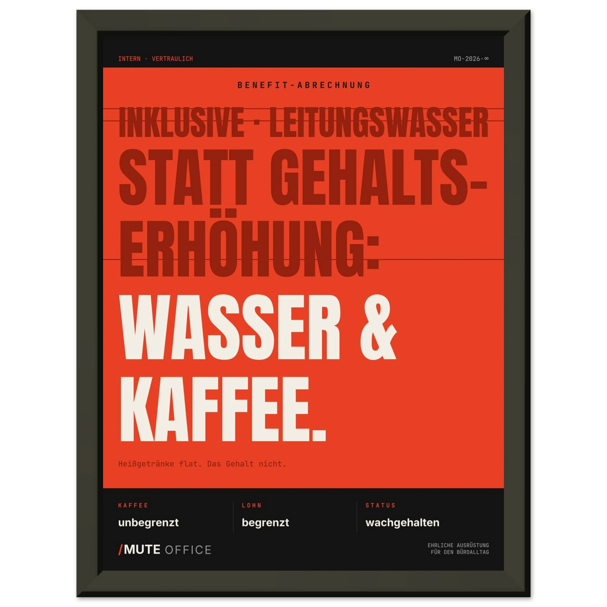 MUTE OFFICE Poster mit Rahmen – Wasser & Kaffee statt Gehaltserhöhung – Ansicht 4