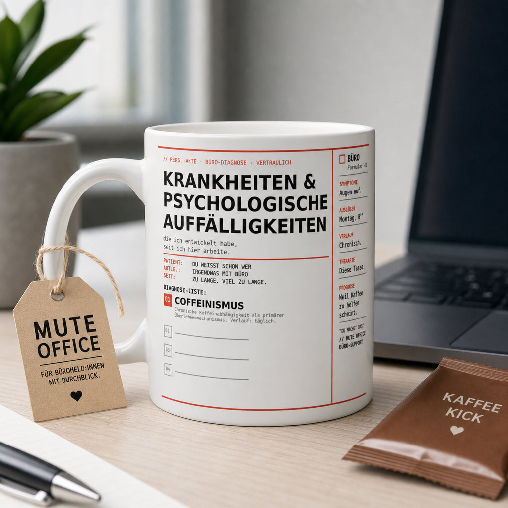 MUTE OFFICE — Geschenk-Szene — Büro-Diagnose Tasse – Coffeinismus