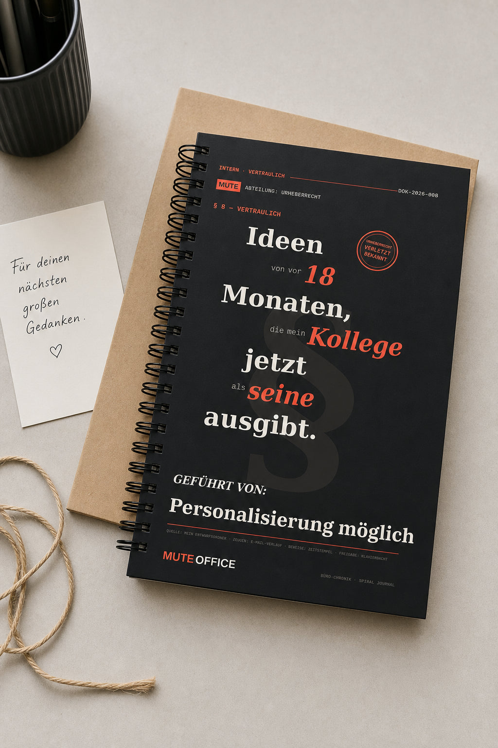 MUTE OFFICE — Geschenk-Szene — Ideen von vor 18 Monaten, die mein Kollege jetzt als seine ausgibt · Personalisiertes Geschenk