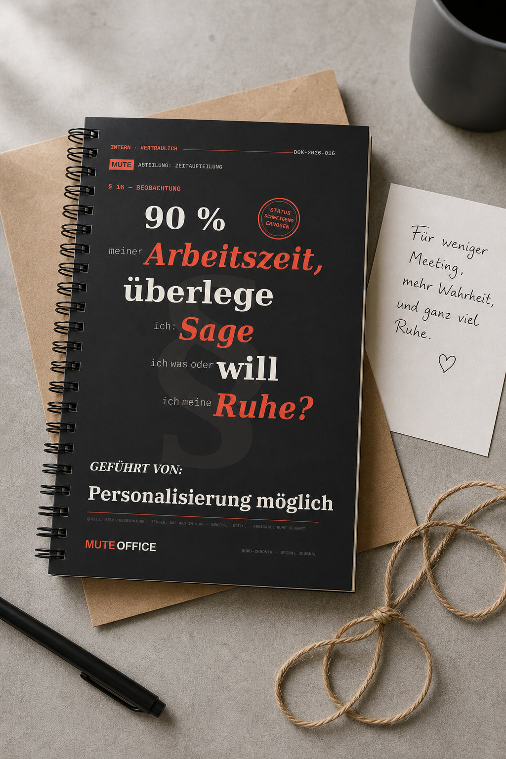 MUTE OFFICE — Geschenk-Szene — 90 % meiner Arbeitszeit überlege ich: Sage ich was — oder will ich Ruhe? · Personalisiertes Geschenk