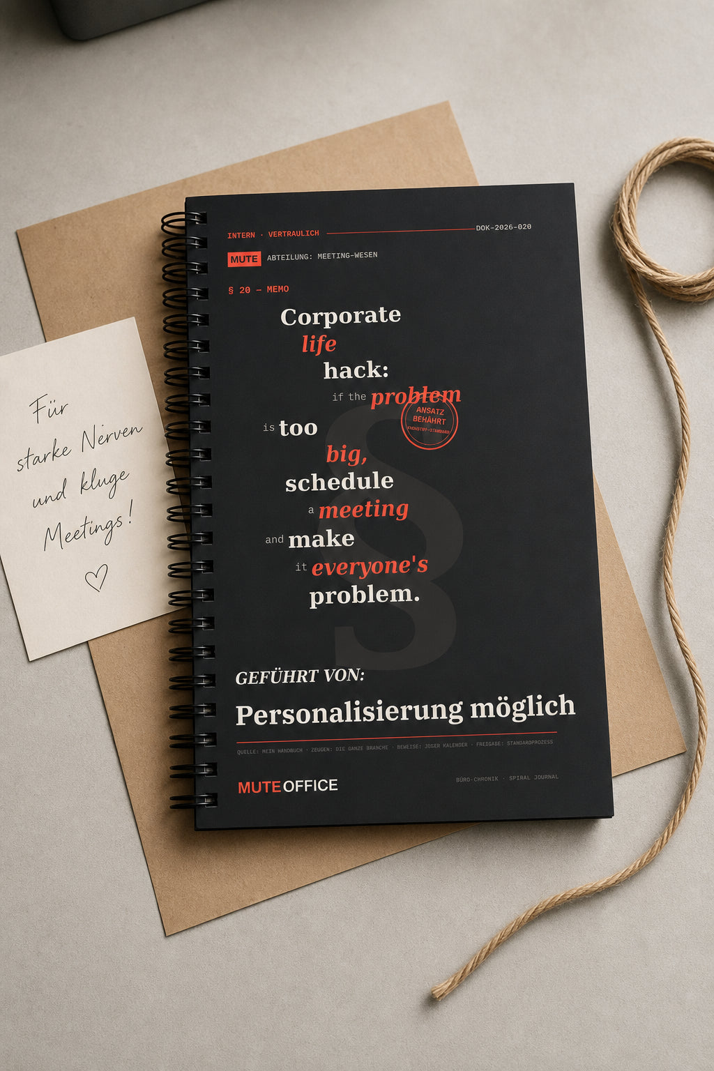 MUTE OFFICE — Geschenk-Szene — Corporate life hack: if the problem is too big, schedule a meeting · Personalisiertes Geschenk