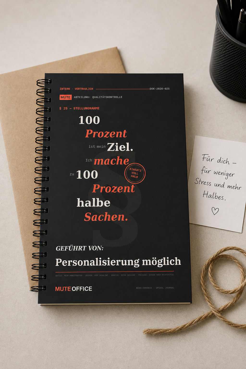 MUTE OFFICE — Geschenk-Szene — 100 % ist mein Ziel. Ich mache zu 100 % halbe Sachen · Personalisiertes Geschenk