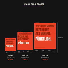 MUTE OFFICE — Größenvergleich DIN A4 / A3 / A2 — Pünktliche Bezahlung als Benefit – Büro-Poster ohne Rahmen — Vorschau 6