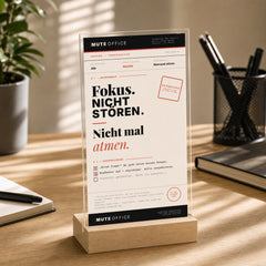 MUTE OFFICE — Hero — FOKUS · NICHT STÖREN · NICHT MAL ATMEN — Acryl-Aufsteller — Vorschau 1