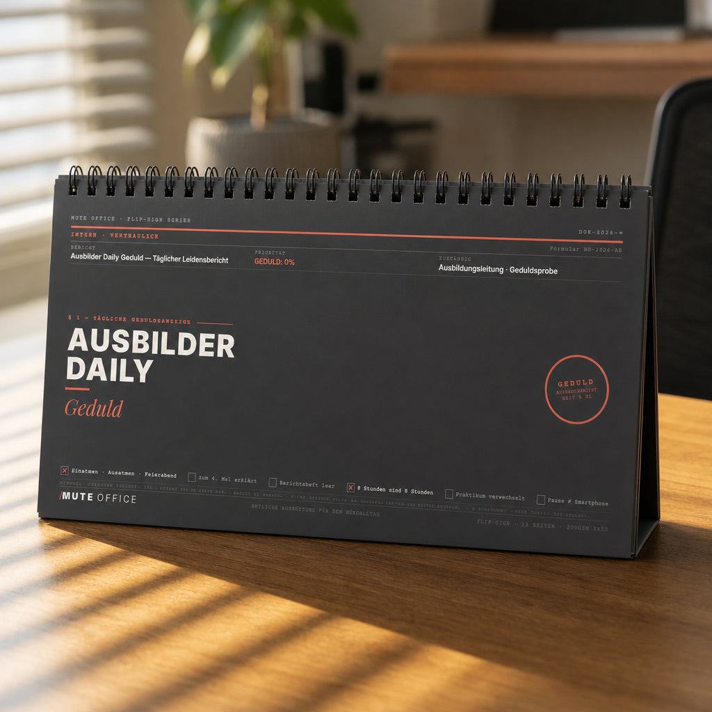 MUTE OFFICE — Hero — Ausbilder Daily Geduld · Flip-Sign Tischkalender