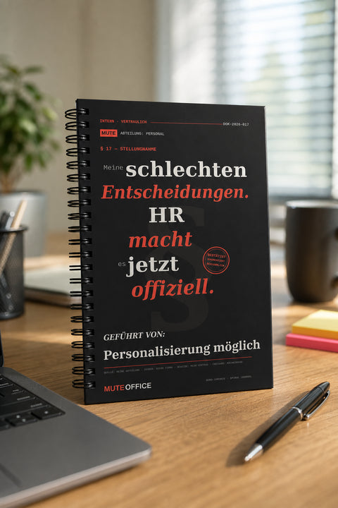 MUTE OFFICE — Hero — Meine schlechten Entscheidungen. HR macht es jetzt offiziell · Personalisiertes Geschenk