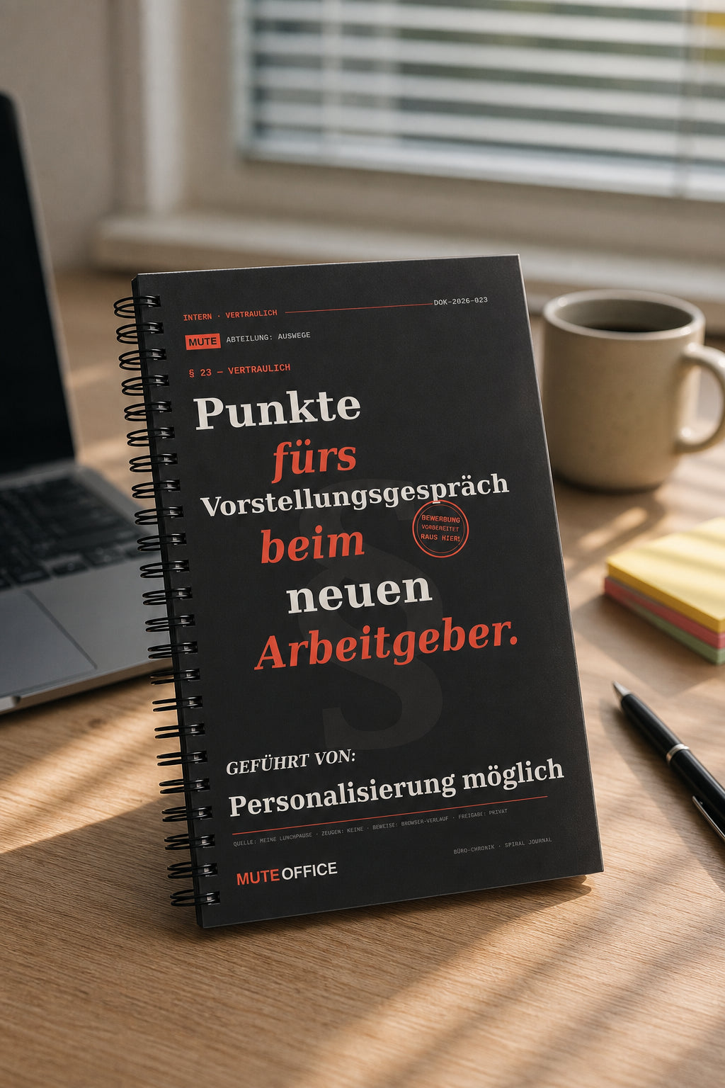 MUTE OFFICE — Hero — Punkte fürs Vorstellungsgespräch beim neuen Arbeitgeber · Personalisiertes Geschenk