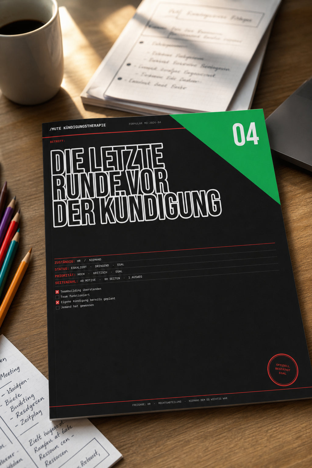 Malbuch Band 4 – „Die letzte Runde vor der Kündigung“ – Team Activity 2–6 Personen | MUTE OFFICE