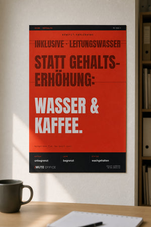 Wasser & Kaffee statt Gehaltserhöhung – Büro-Poster ohne Rahmen | MUTE OFFICE