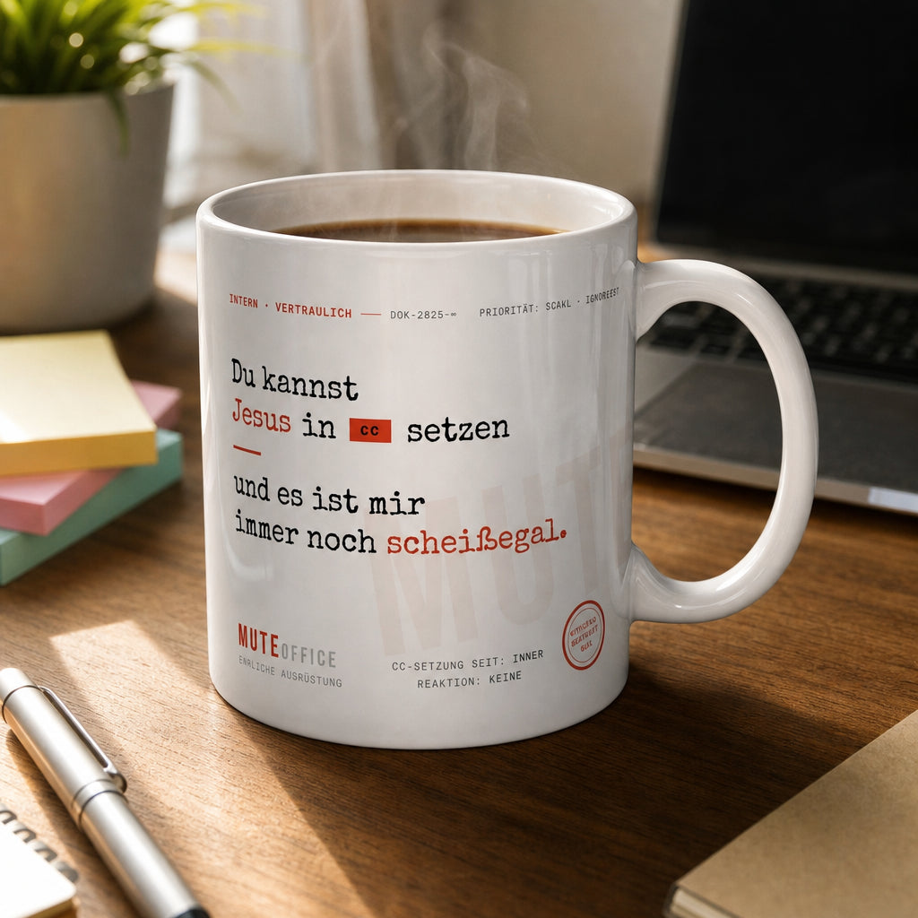 MUTE OFFICE — Homeoffice-Szene — Die „Jesus-im-CC“-Tasse
