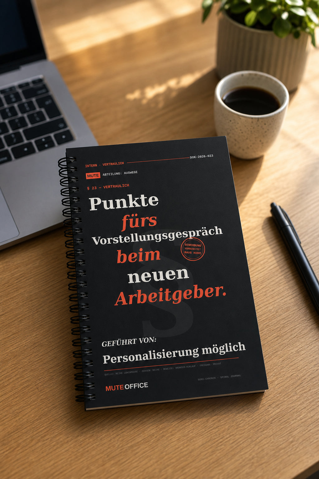 MUTE OFFICE — Homeoffice-Szene — Punkte fürs Vorstellungsgespräch beim neuen Arbeitgeber · Personalisiertes Geschenk