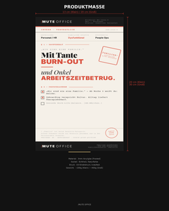 MUTE OFFICE Aufsteller — HR Tante Burnout Onkel Arbeitszeitbetrug — Produktmaße und Material — Vorschau 4