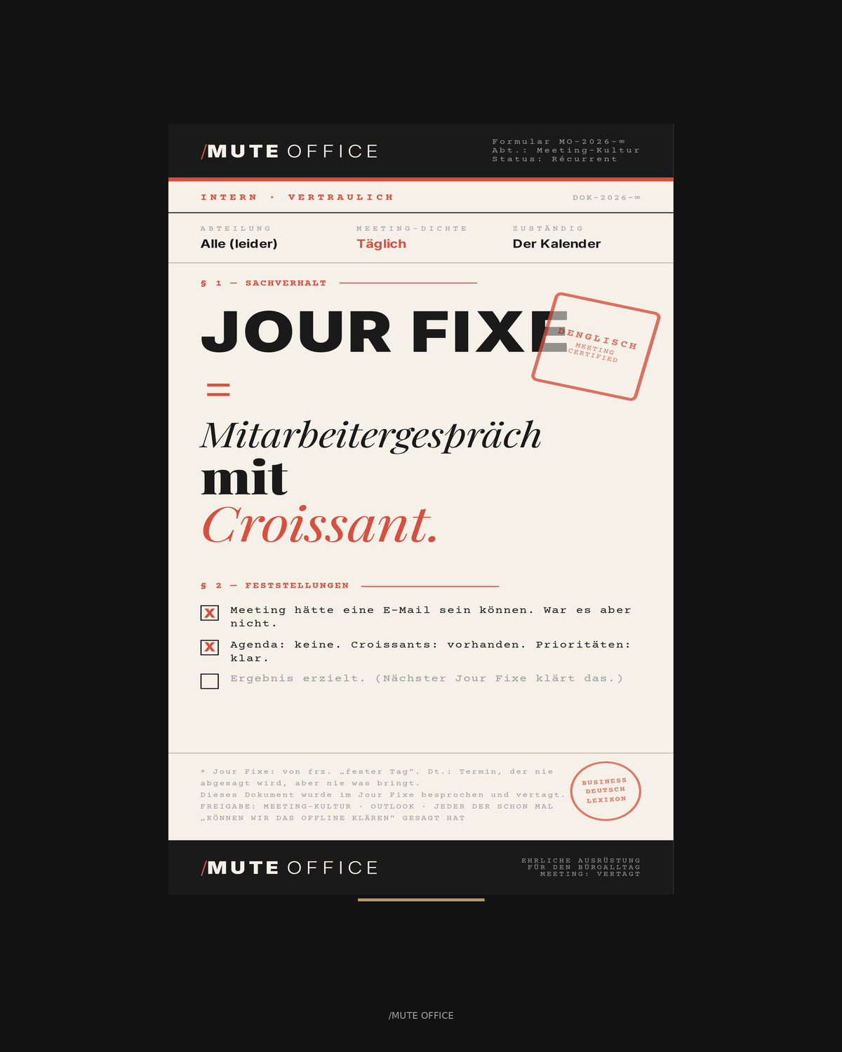 MUTE OFFICE Aufsteller — Jour Fixe Croissant — Druckdesign
