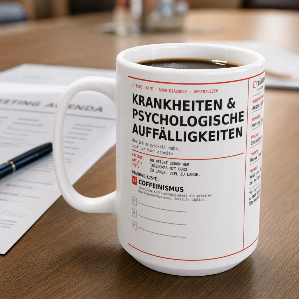 MUTE OFFICE — Meeting-Szene — Büro-Diagnose Tasse – Coffeinismus