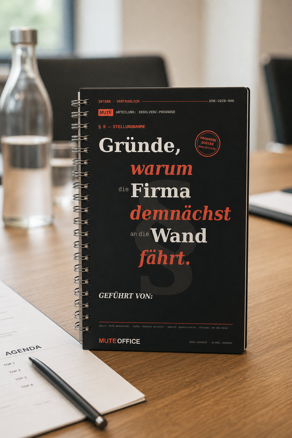 MUTE OFFICE — Meeting-Szene — Gründe, warum die Firma demnächst an die Wand fährt
