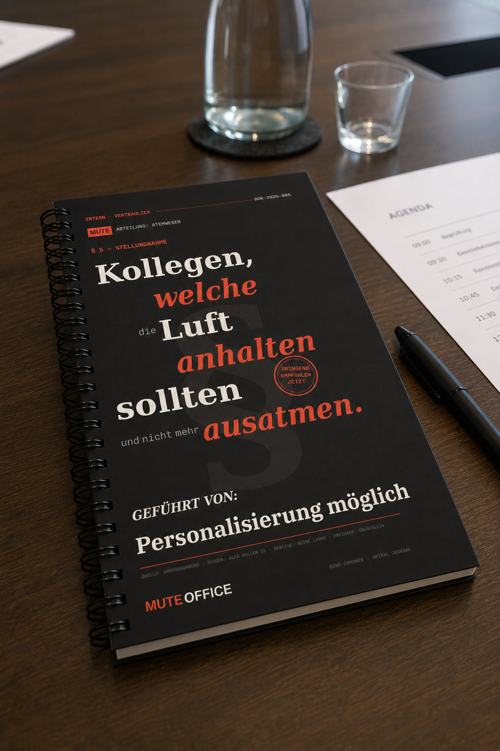 MUTE OFFICE — Meeting-Szene — Kollegen, die die Luft anhalten sollten und nicht mehr ausatmen · Personalisiertes Geschenk