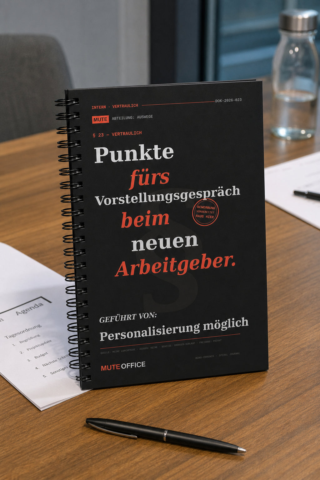 MUTE OFFICE — Meeting-Szene — Punkte fürs Vorstellungsgespräch beim neuen Arbeitgeber · Personalisiertes Geschenk