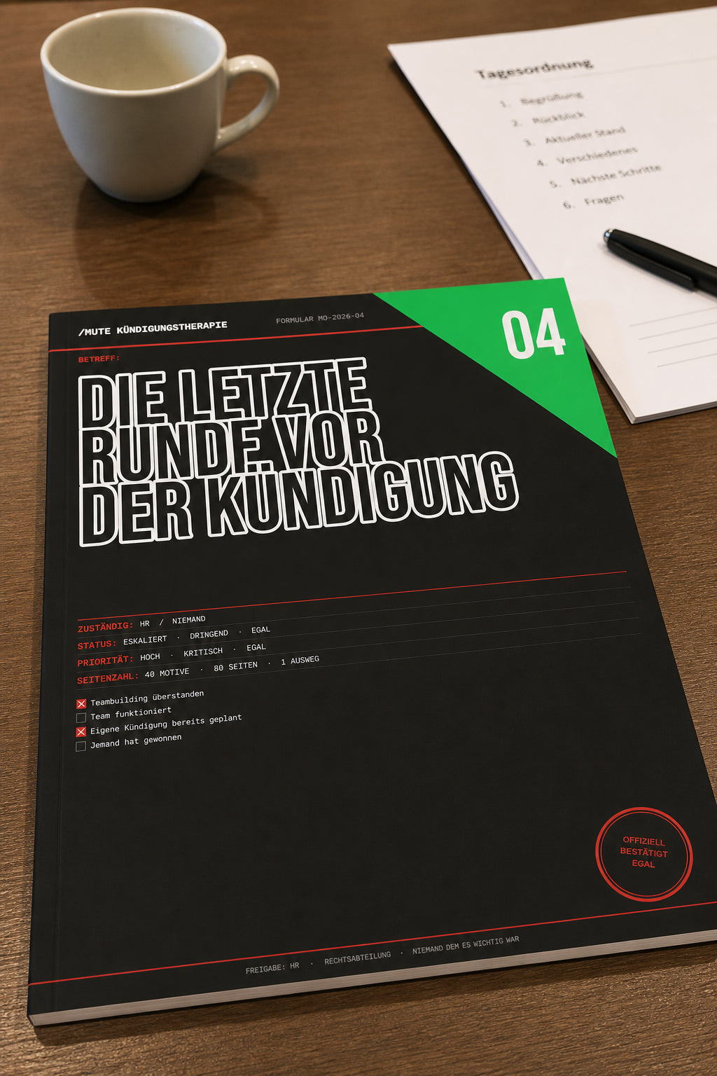 MUTE OFFICE — Meeting-Szene — Malbuch Band 4 – „Die letzte Runde vor der Kündigung“ – Team Activity 2–6 Personen