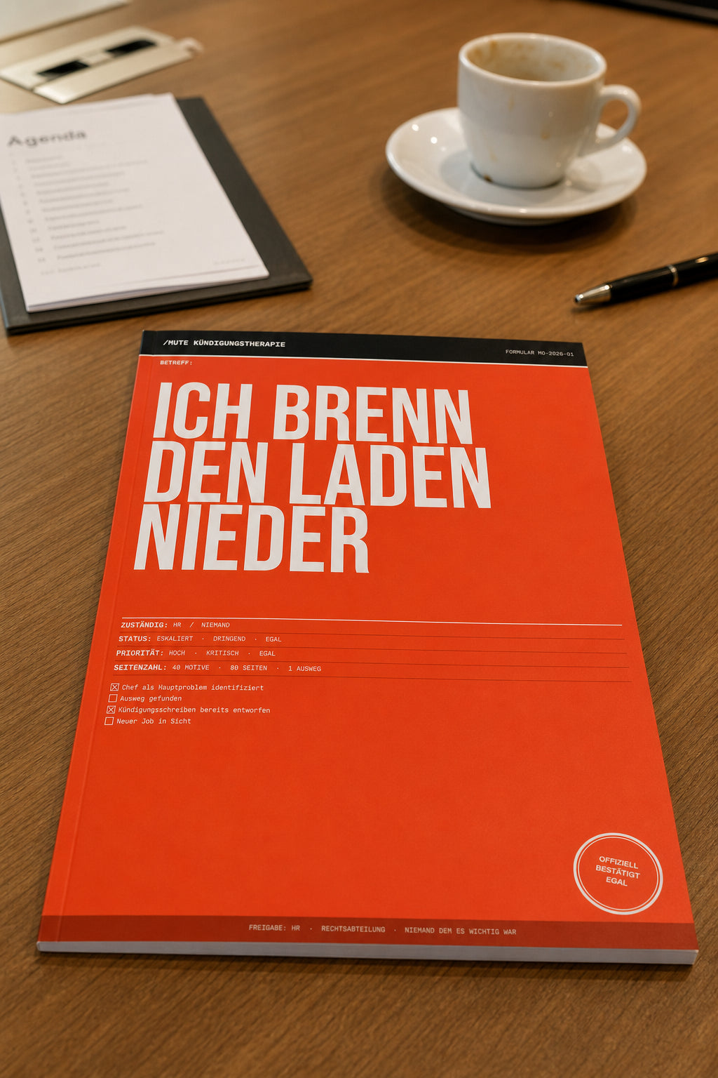MUTE OFFICE — Meeting-Szene — Malbuch Band 1 – „Ich brenn den Laden nieder“ – Großraumbüro-Edition