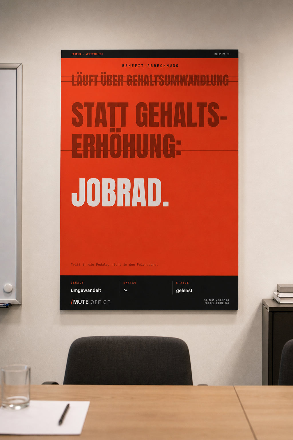 MUTE OFFICE — Meeting-Szene — Jobrad statt Gehaltserhöhung – Büro-Poster ohne Rahmen
