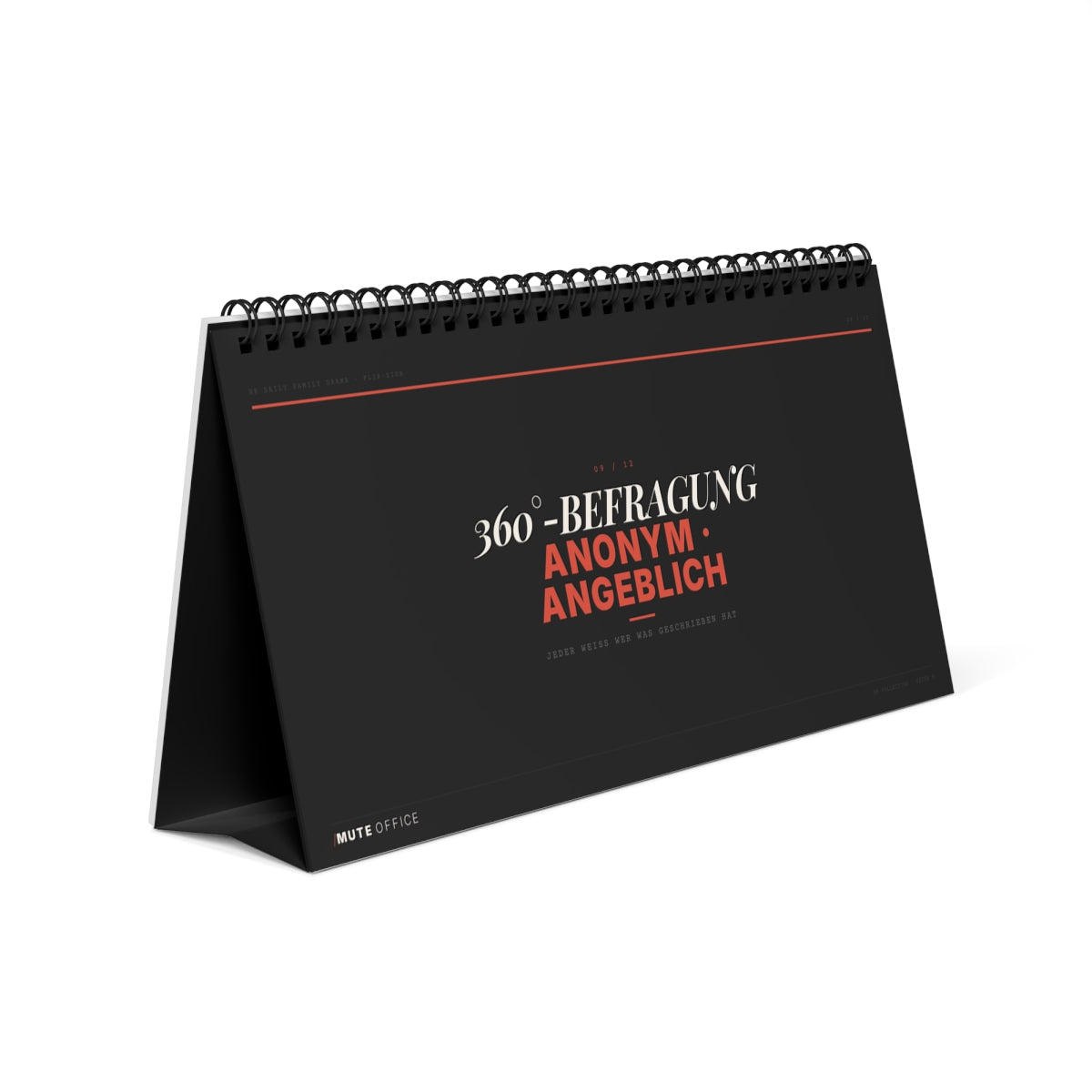 MUTE OFFICE Flip-Sign — HR Daily Family Drama — Seitenansicht mit Statement