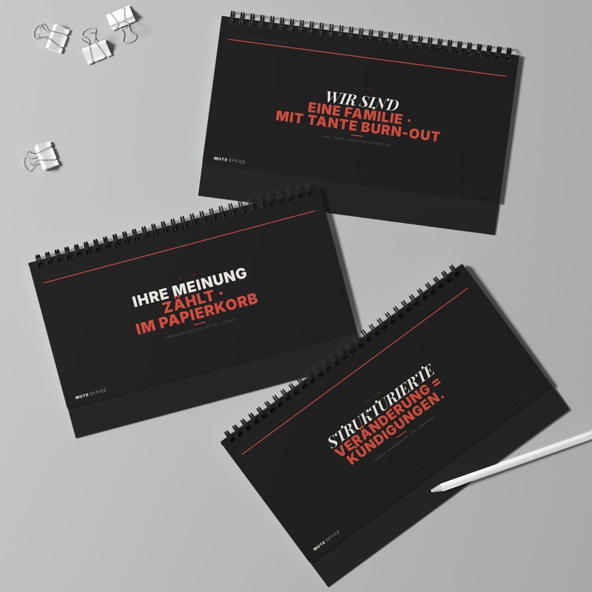 MUTE OFFICE Flip-Sign — HR Daily Family Drama — Drei Aufsteller — Statements A