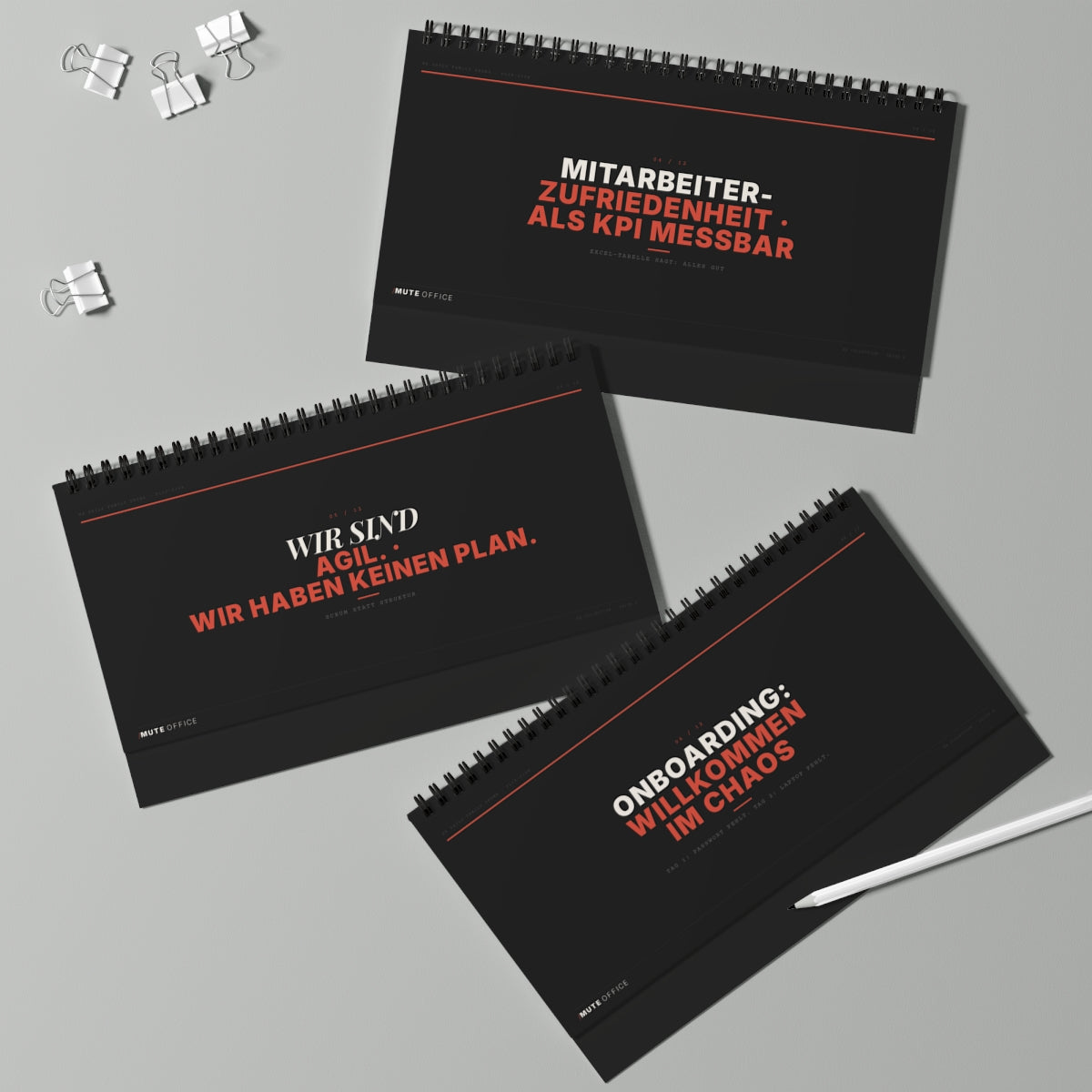 MUTE OFFICE Flip-Sign — HR Daily Family Drama — Drei Aufsteller — Statements B