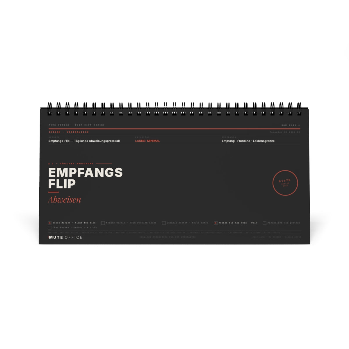 MUTE OFFICE Flip-Sign — Empfangs-Flip Abweisen — Cover Frontansicht