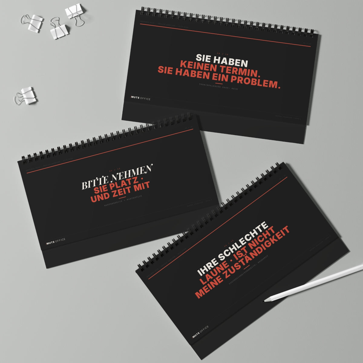 MUTE OFFICE Flip-Sign — Empfangs-Flip Abweisen — Drei Aufsteller — Statements B